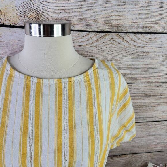 Lou & Grey Skip Doppy Tie-Front Fray Hem Striped Yellow Size Small - Picture 4 of 8